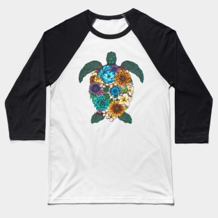 Floral Turtle Color White Background Baseball T-Shirt